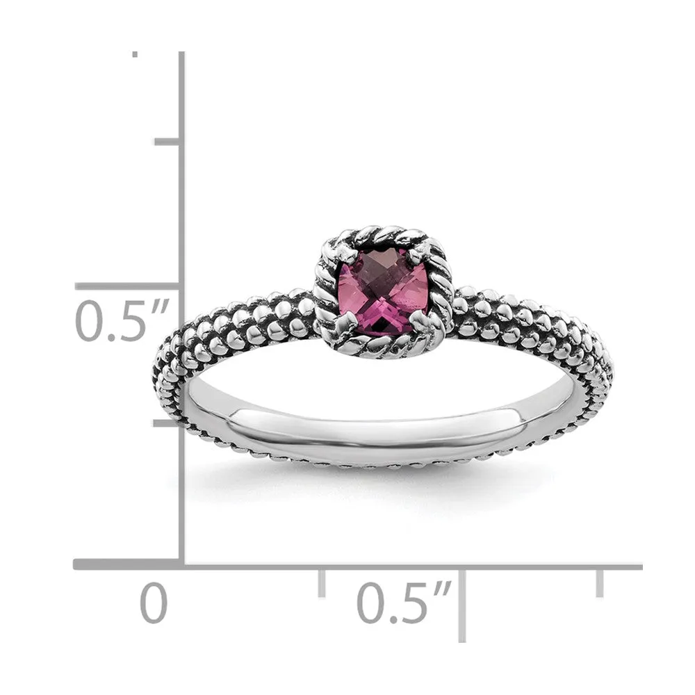 Stackable Expressions Checker-cut Pink Tourmaline Ring in Sterling Silver