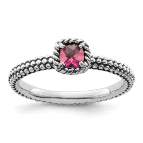 Stackable Expressions Checker-cut Pink Tourmaline Ring in Sterling Silver