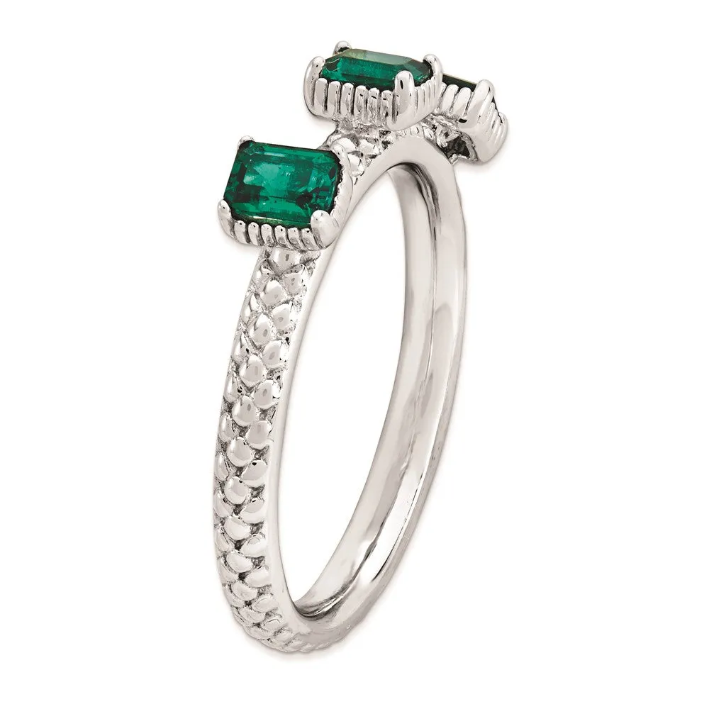 Stackable Expressions Created Emerald Three Stone Ring in Sterling Silver