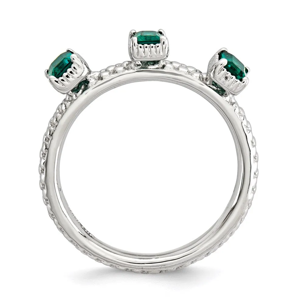 Stackable Expressions Created Emerald Three Stone Ring in Sterling Silver