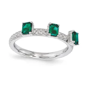 Stackable Expressions Created Emerald Three Stone Ring in Sterling Silver