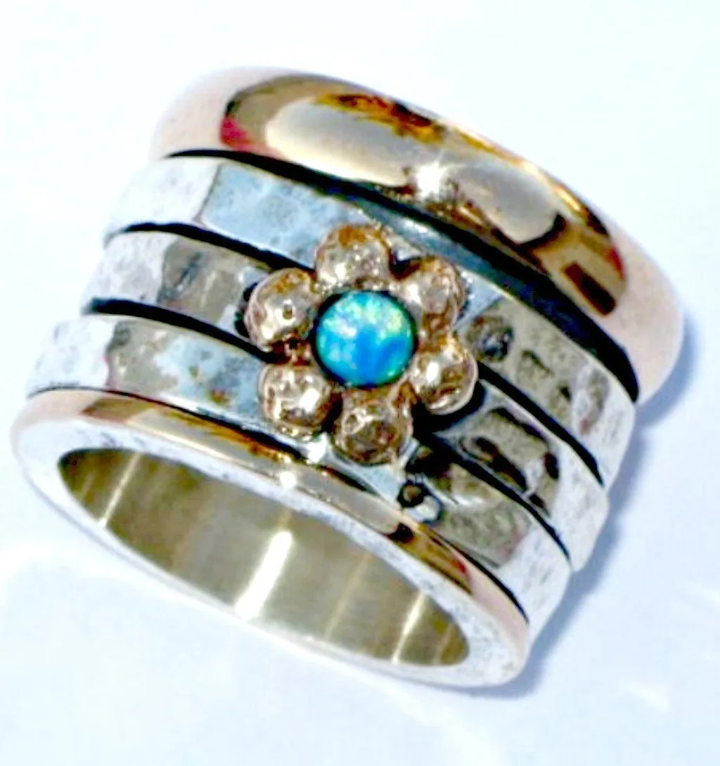 Stacking Ring Wedding Blue opal ring  Spinner ring silver & gold floral rings