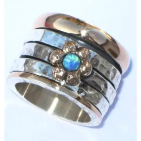 Stacking Ring Wedding Blue opal ring  Spinner ring silver & gold floral rings