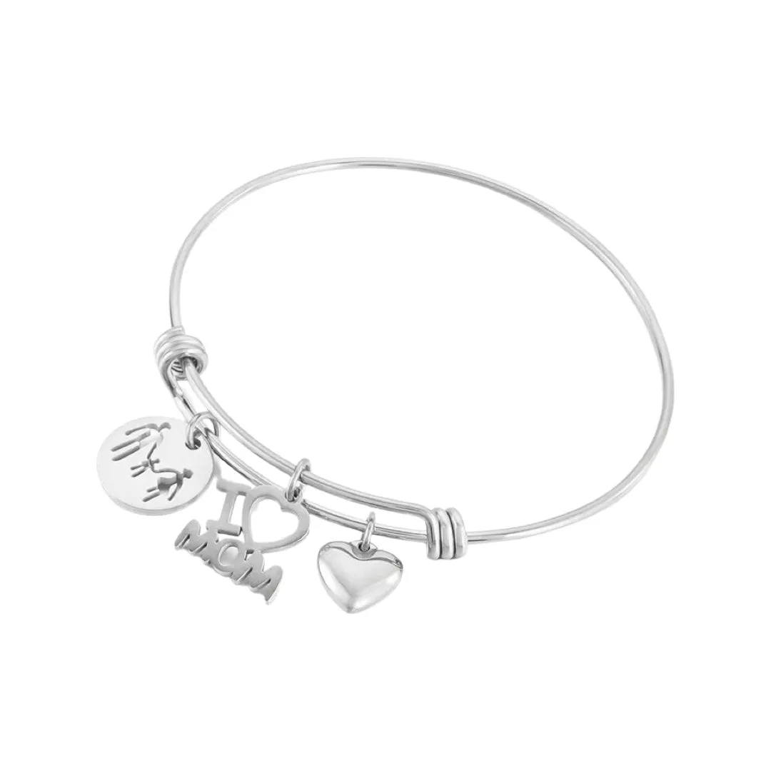 STAINLESS STEEL MOM’S REMEMBRANCE I LOVE MOM BRACELET