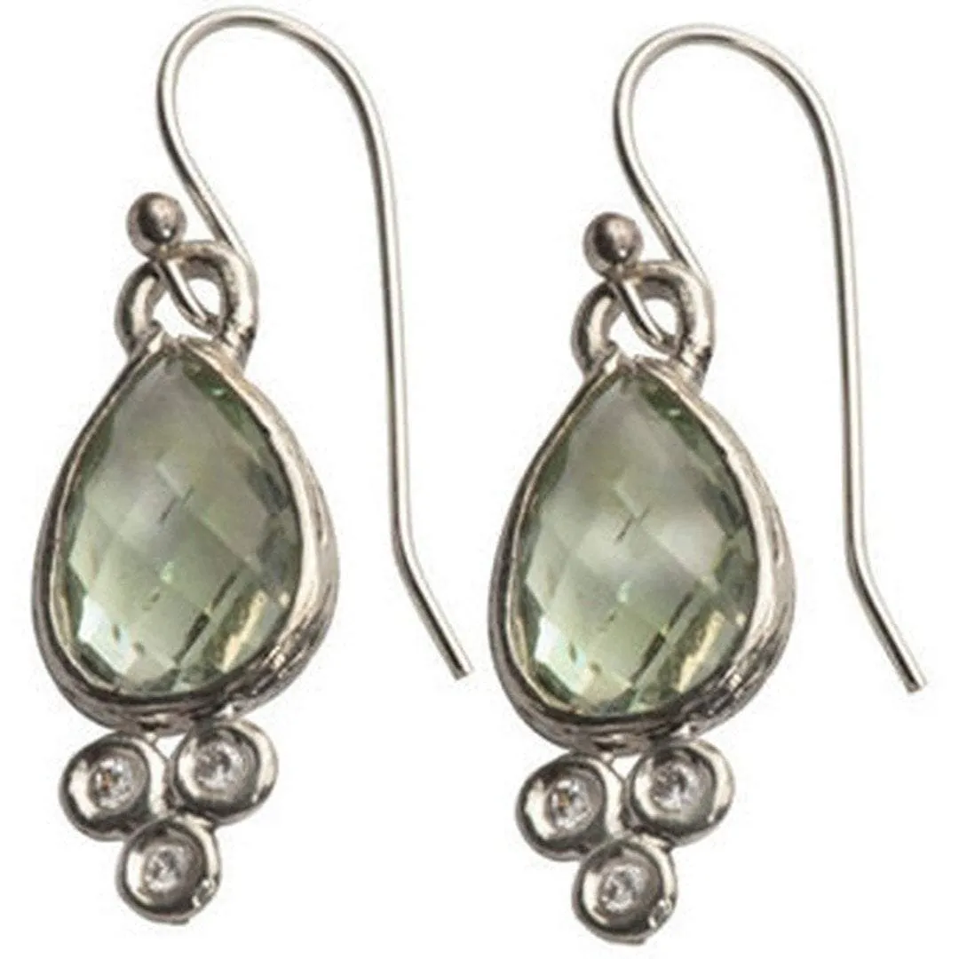 Sterling Silver Green Amethyst Earrings / 925 SILVER 9K Gold