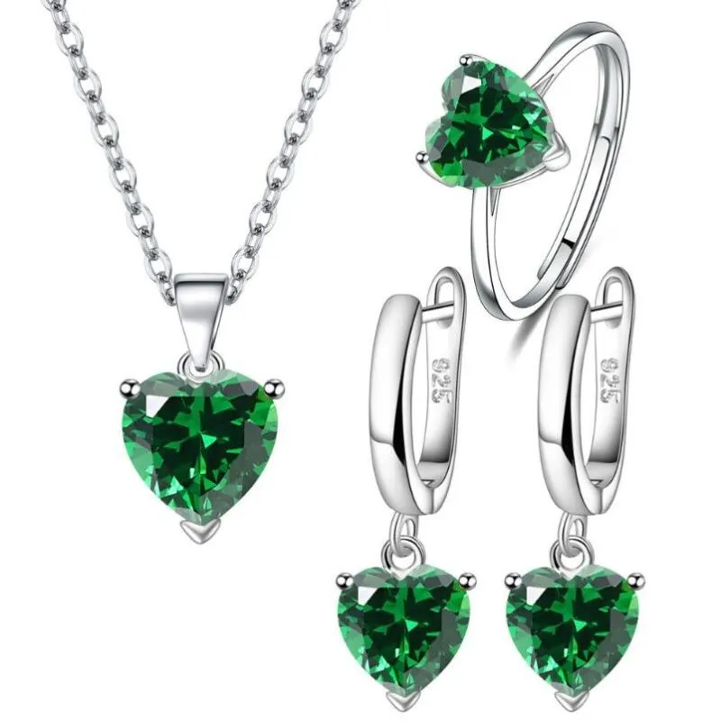 Sterling Silver Heart Aquamarine Crystal Jewelry Set For Women