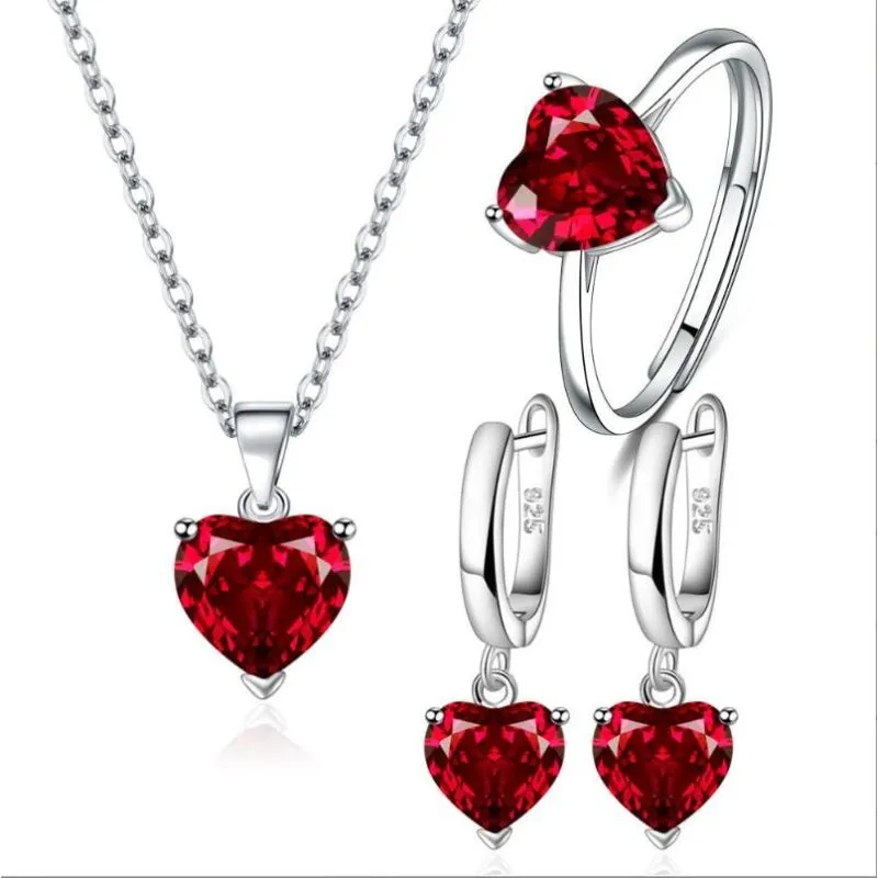 Sterling Silver Heart Aquamarine Crystal Jewelry Set For Women