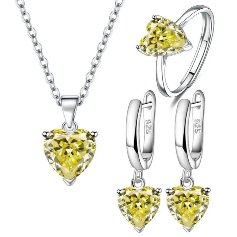 Sterling Silver Heart Aquamarine Crystal Jewelry Set For Women