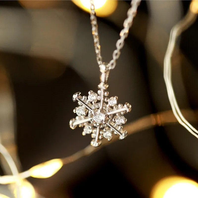 Sterling Silver Snowflake Pendant Necklace For Women