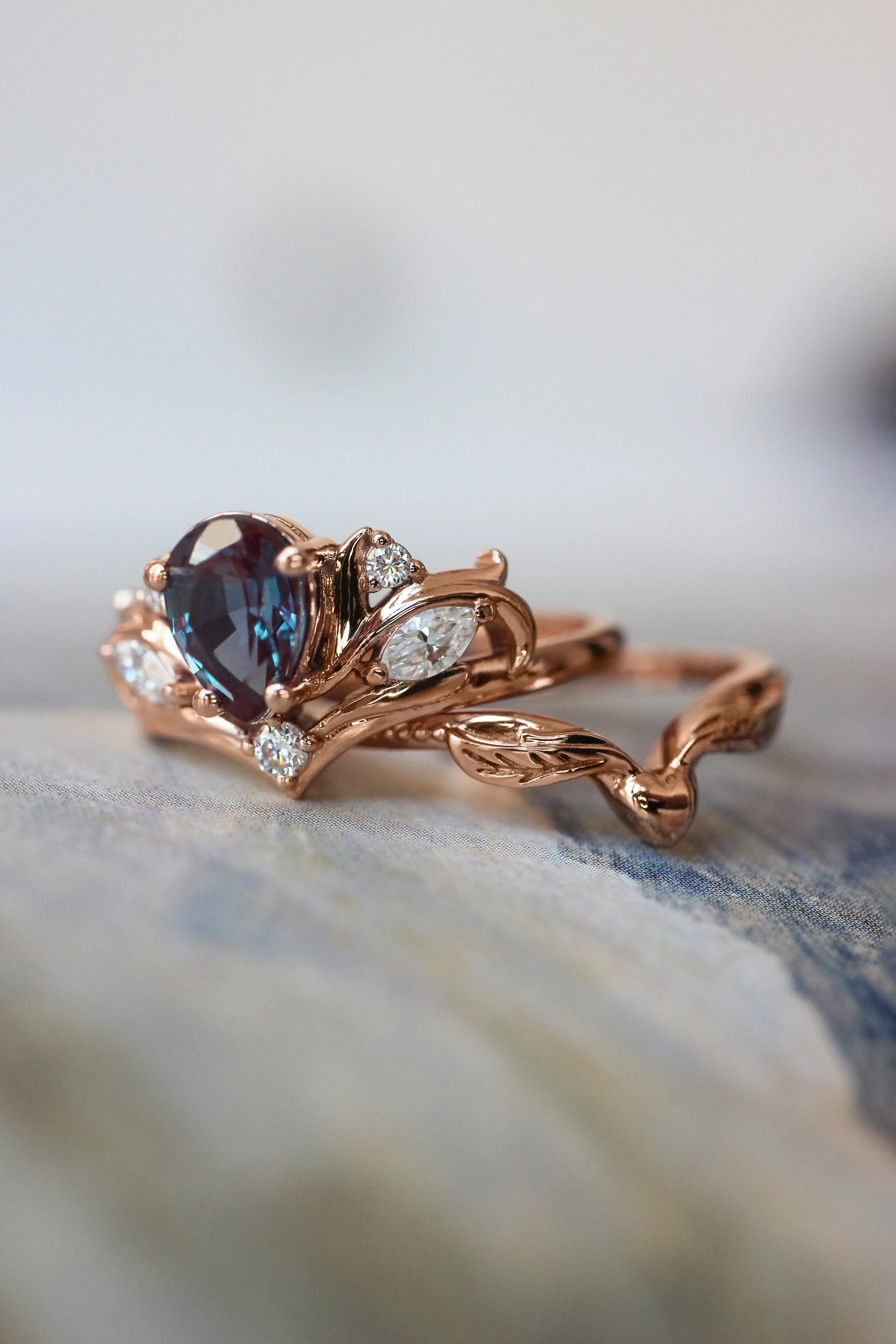 Swanlake | custom bridal ring setting, pear cut gemstone 7x5 mm