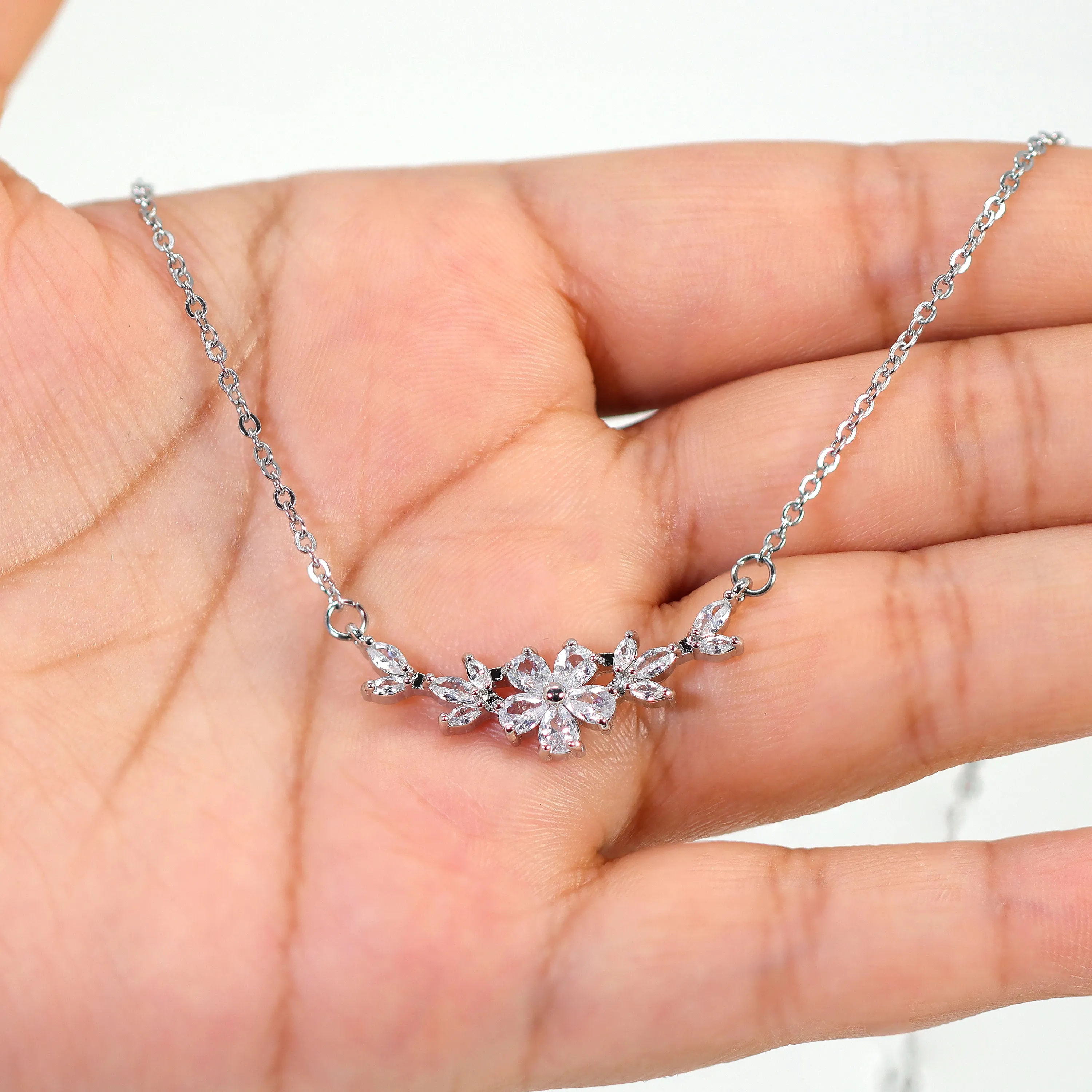 Swarovski Crystal Dainty Gilded Flora Serenade Necklace , Bridal Jewelry, Bride Necklace, Minimalist Statement Necklace, Flower Necklace