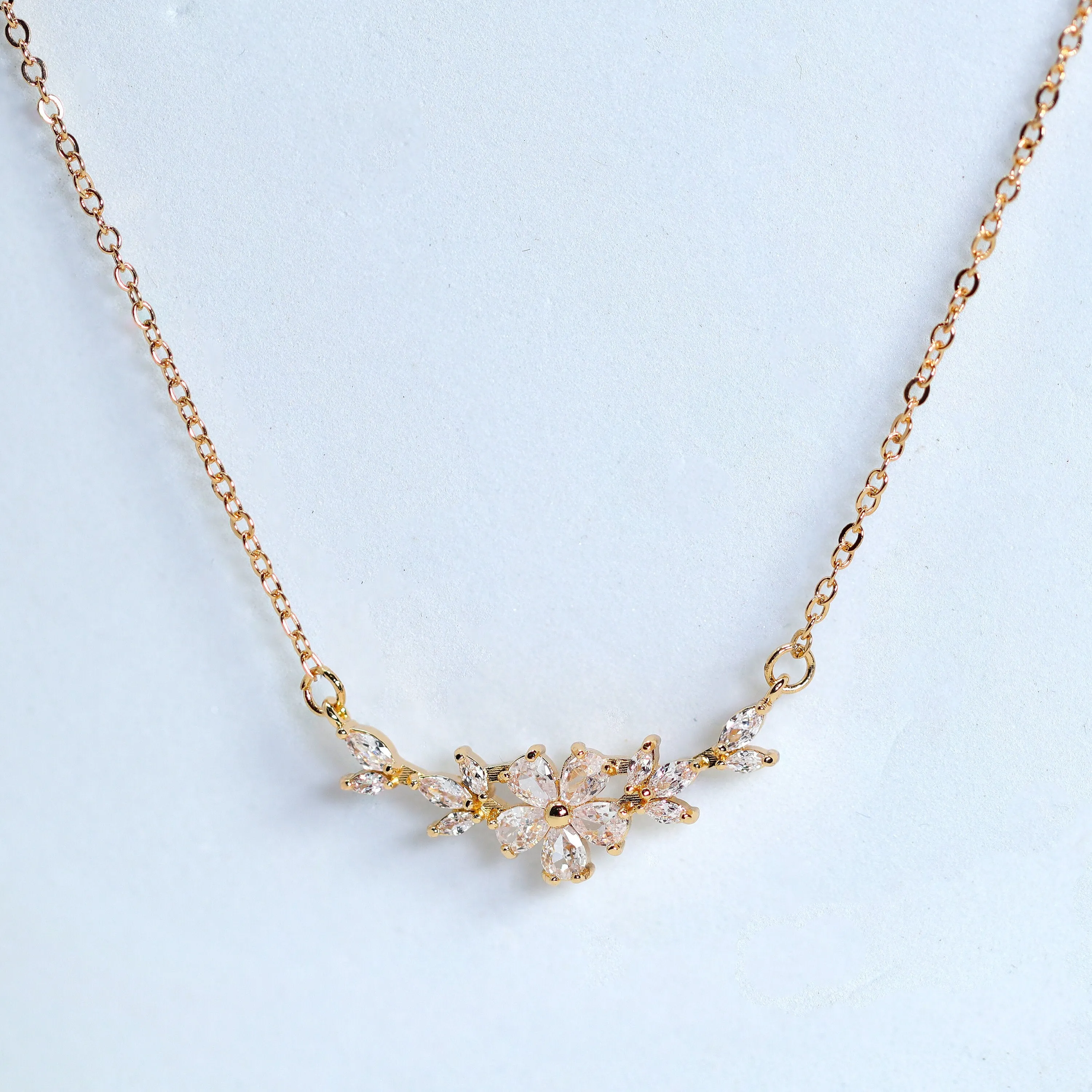 Swarovski Crystal Dainty Gilded Flora Serenade Necklace , Bridal Jewelry, Bride Necklace, Minimalist Statement Necklace, Flower Necklace