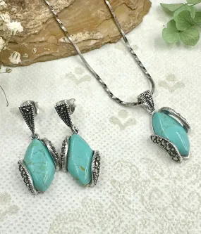 The Silver Marcasite Pendant Set (Turquoise)