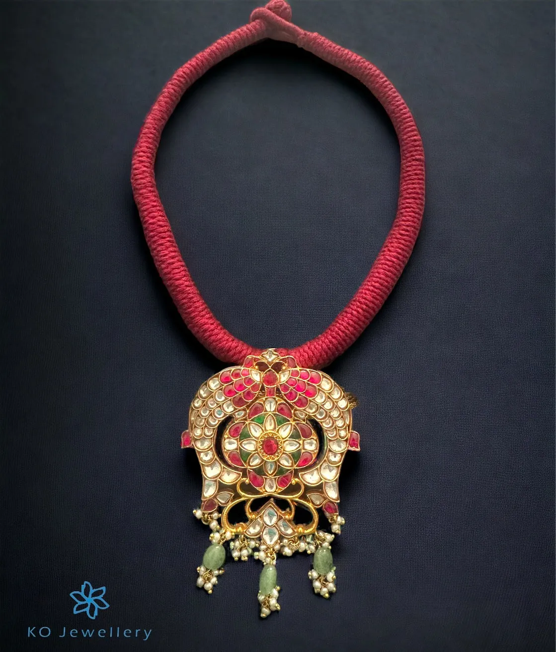 The Takht Silver Jadau Thread Necklace (Red)