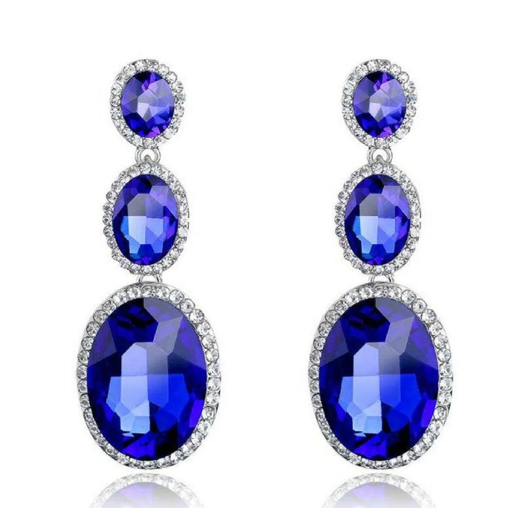 Triple Mic Drop Royal Blue Statement Gem Earrings