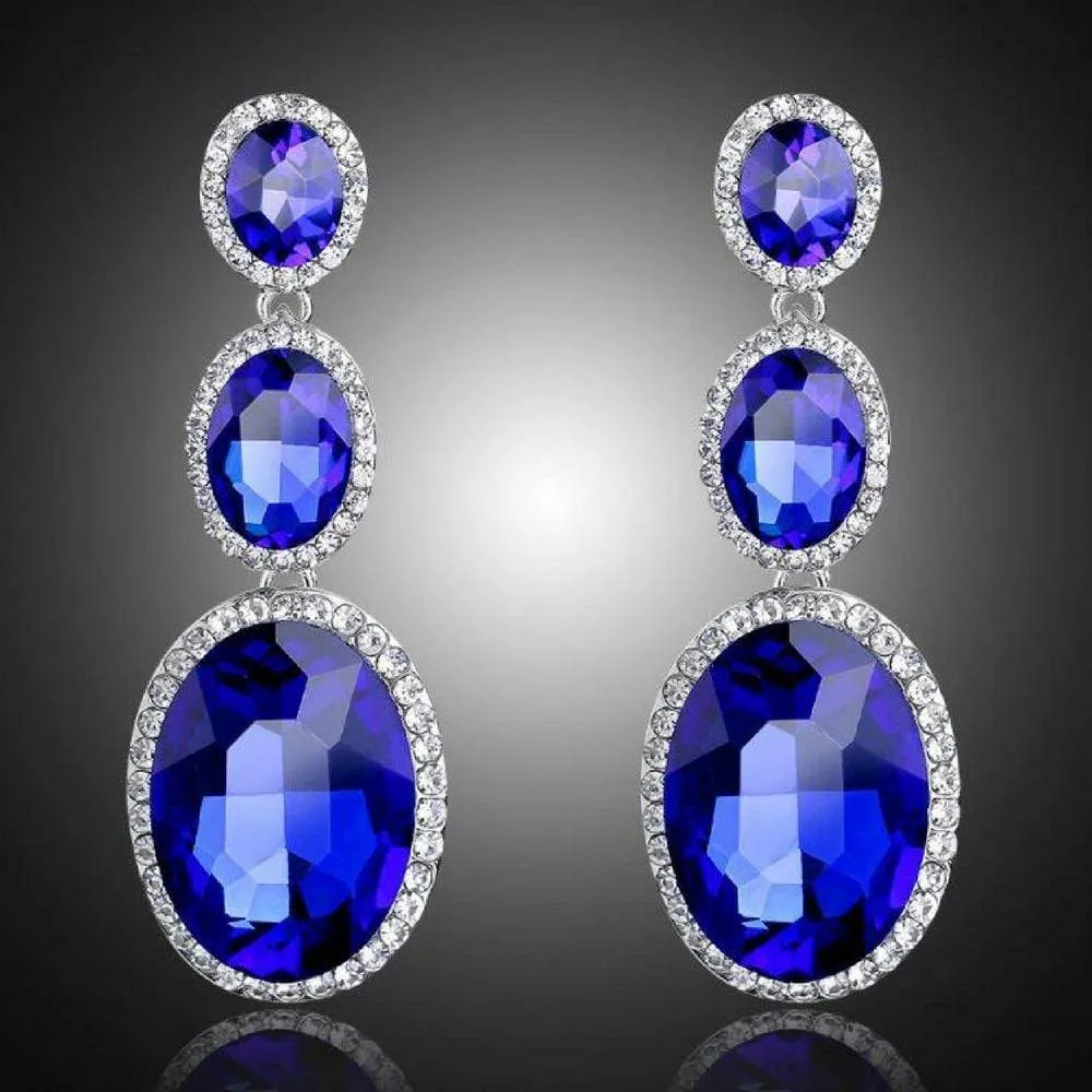 Triple Mic Drop Royal Blue Statement Gem Earrings