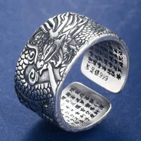 True Dragon Sutra Adjustable Sterling Silver Ring