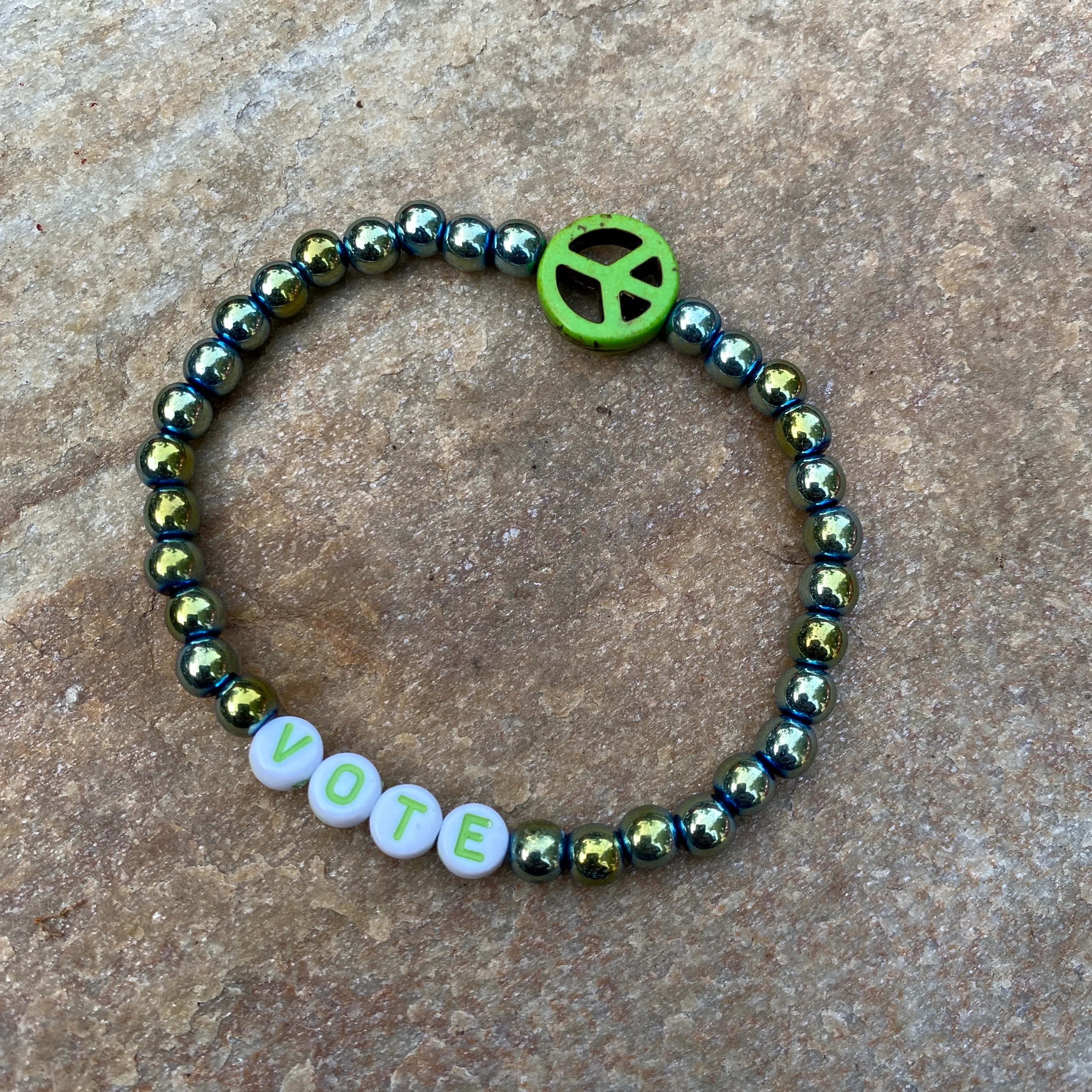 Unisex Green Hematite Gemstone VOTE bracelets