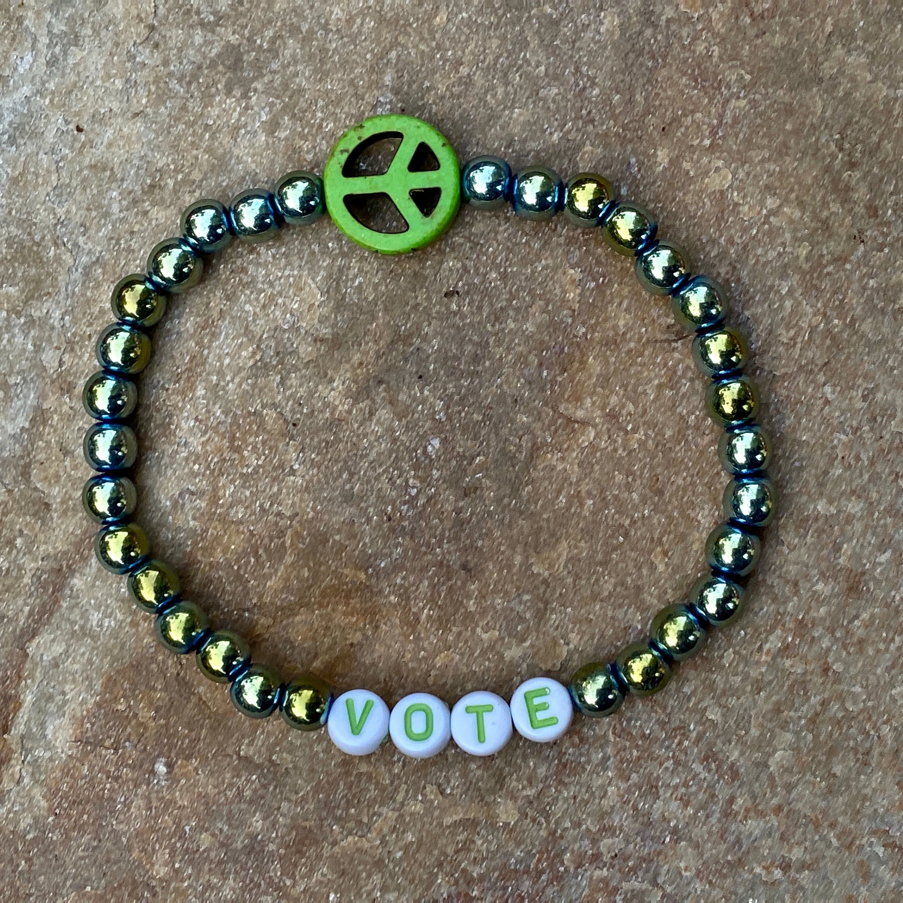 Unisex Green Hematite Gemstone VOTE bracelets