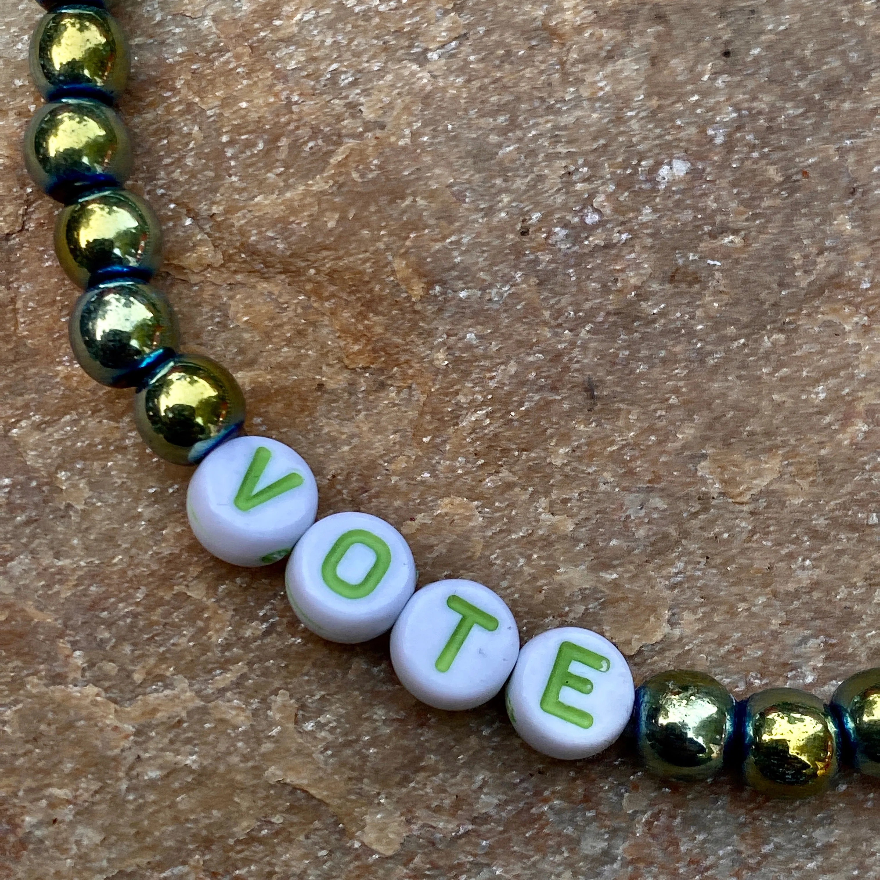 Unisex Green Hematite Gemstone VOTE bracelets