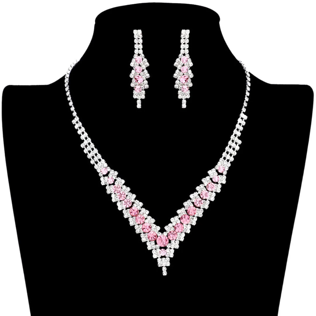 V-Neck Collar Rhinestone Necklace Earring Set