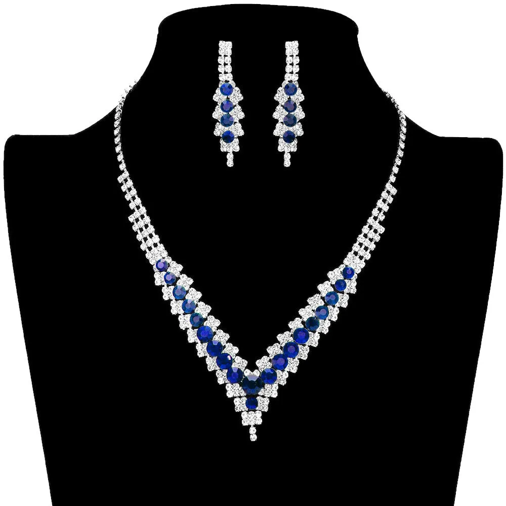 V-Neck Collar Rhinestone Necklace Earring Set