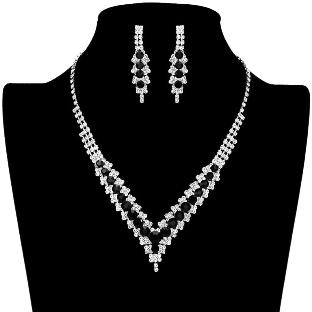 V-Neck Collar Rhinestone Necklace Earring Set