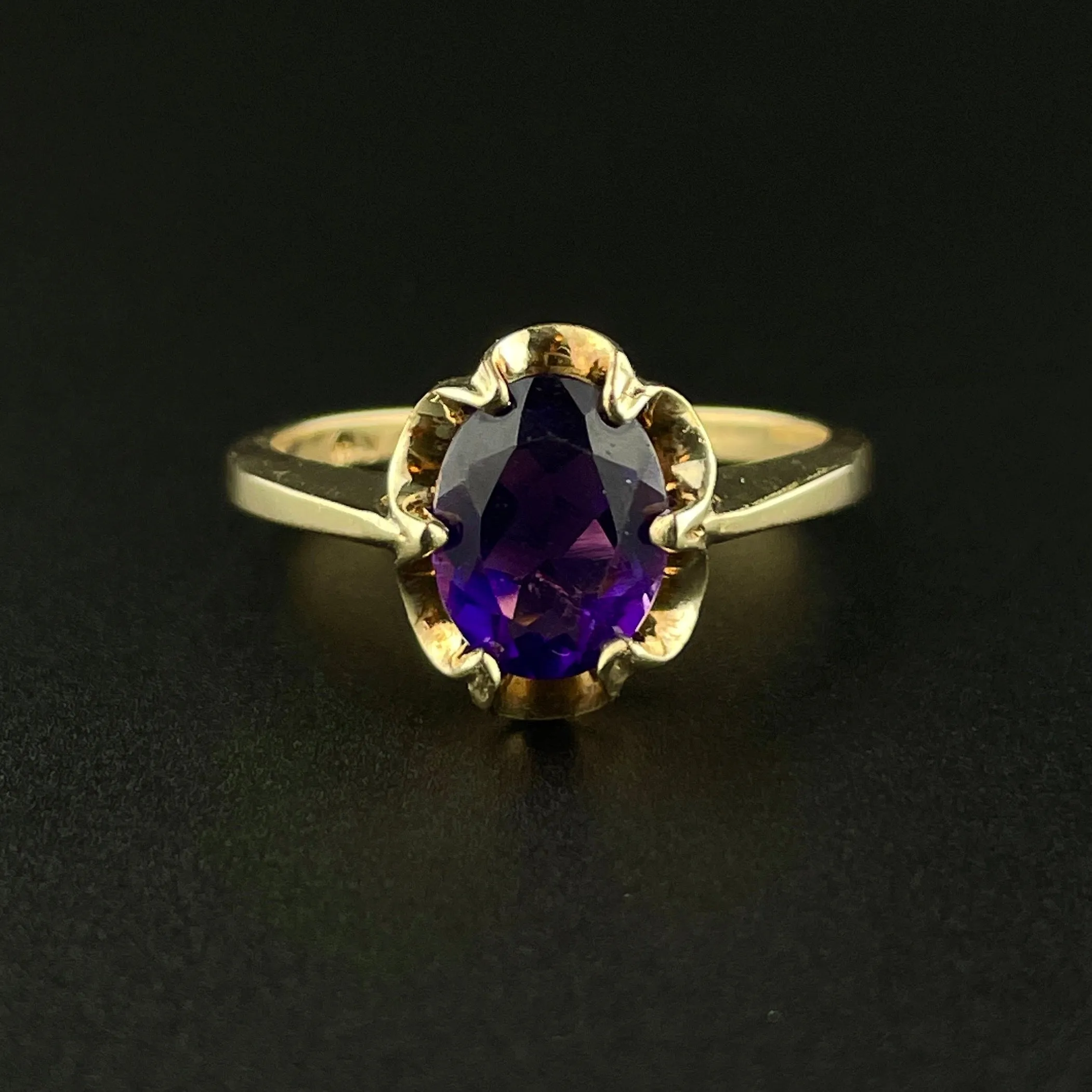 Vintage 10K Gold Amethyst Solitaire Ring, Sz 5.5