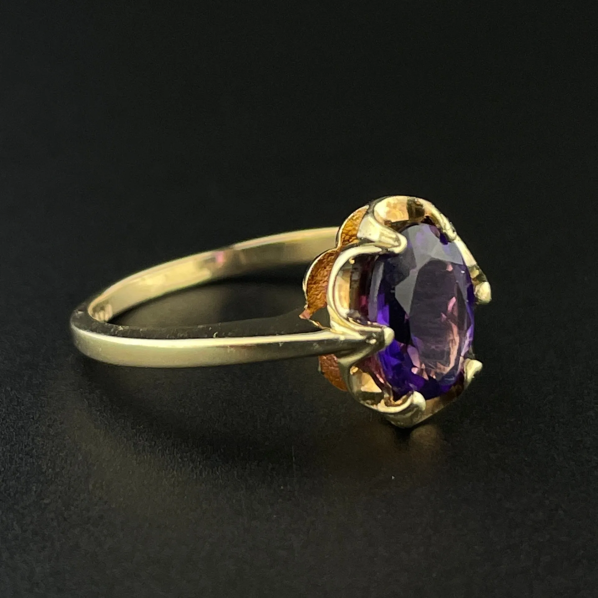 Vintage 10K Gold Amethyst Solitaire Ring, Sz 5.5