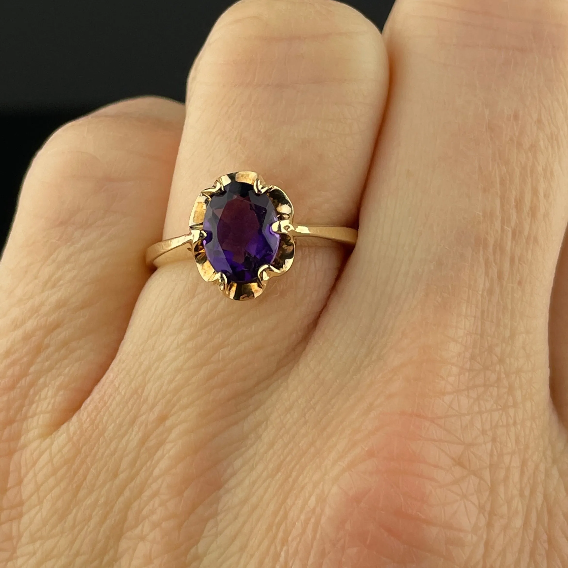 Vintage 10K Gold Amethyst Solitaire Ring, Sz 5.5