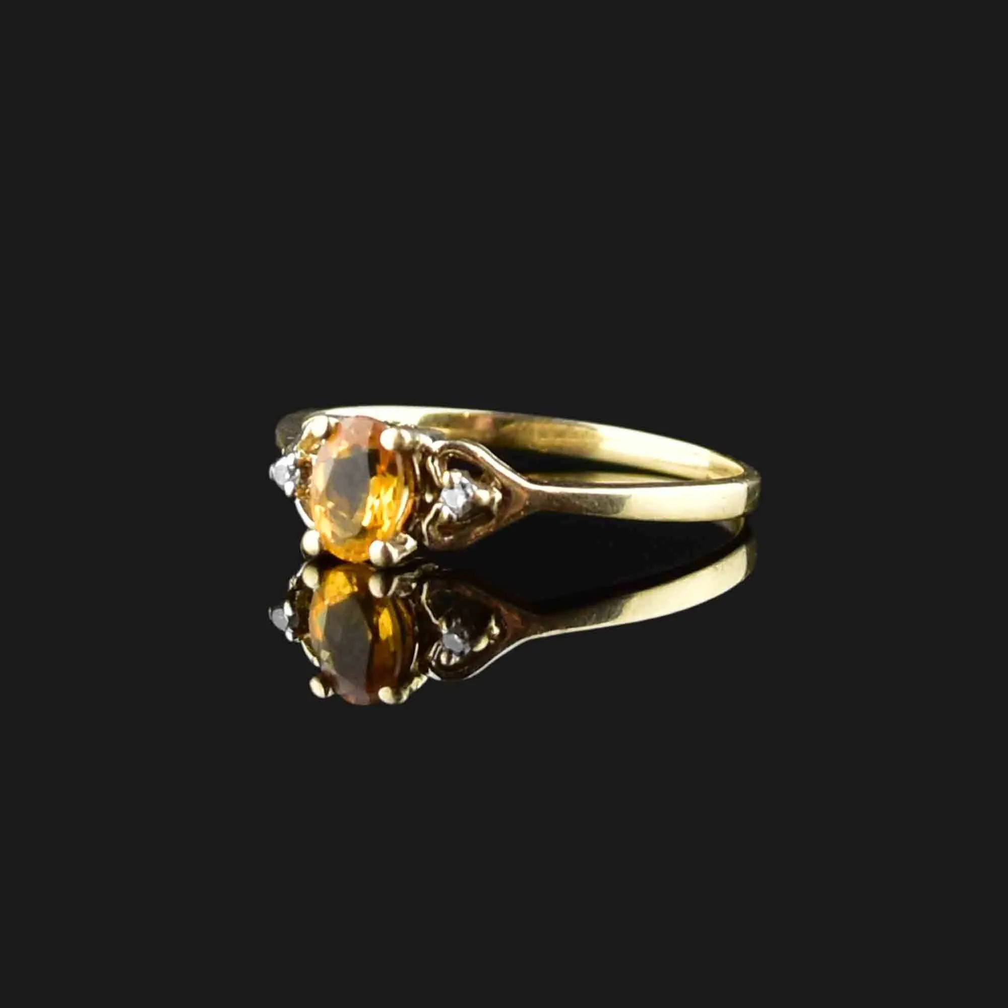 Vintage 10K Gold Diamond Heart Citrine Ring