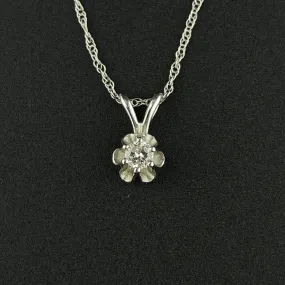 Vintage 10K White Gold Buttercup Diamond Pendant