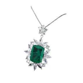 Vintage Emerald With Star Zircon Necklace - 925 Silver Chain