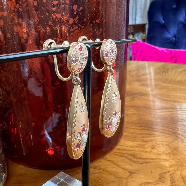 Vintage Ruby & Diamond Drop Earrings