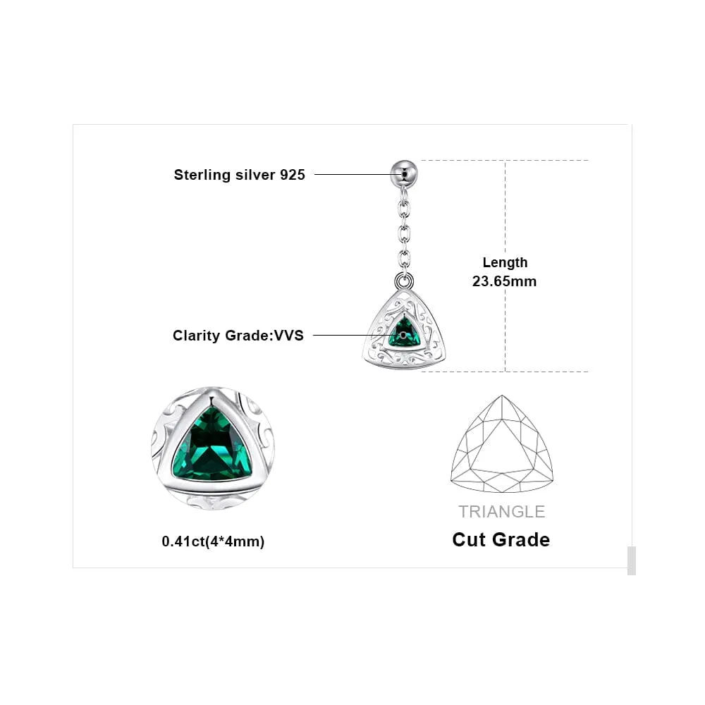 Vintage Triangle Emerald Drop Earrings - 925 Sterling Silver