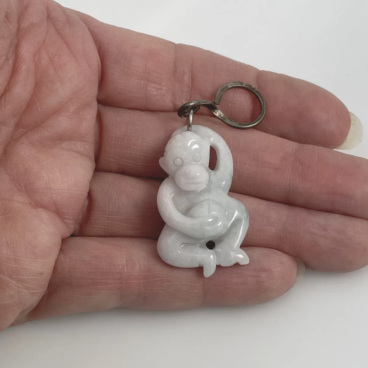 White Jade Carved Monkey Pendant Chinese