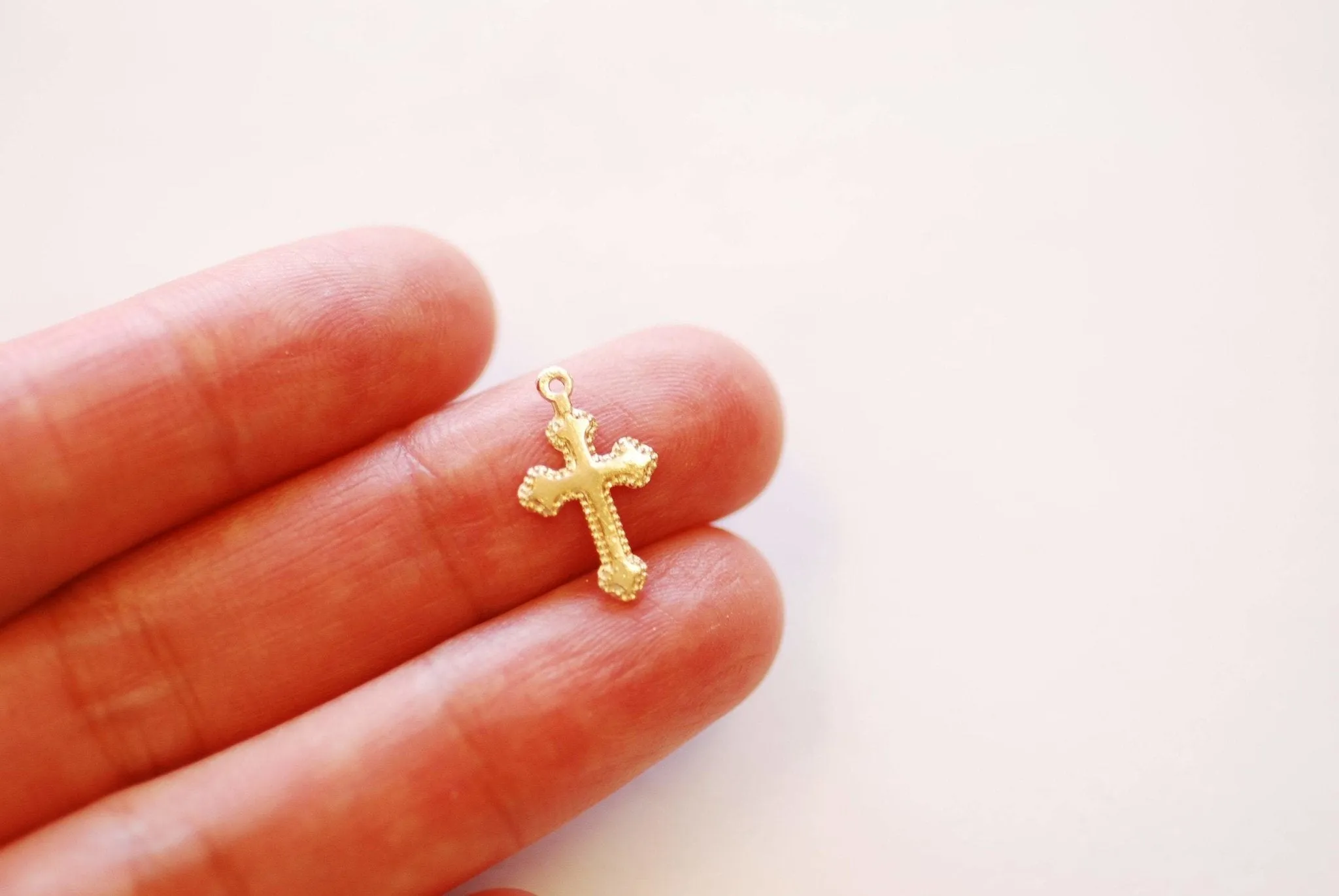 Wholesale 14k Gold-Filled Ornate Cross Charm, Gold Filled Rosary Christian Catholic Jesus Small Cross Faith Rope Cross Blank