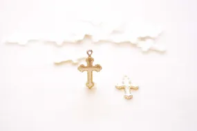 Wholesale 14k Gold-Filled Ornate Cross Charm, Gold Filled Rosary Christian Catholic Jesus Small Cross Faith Rope Cross Blank