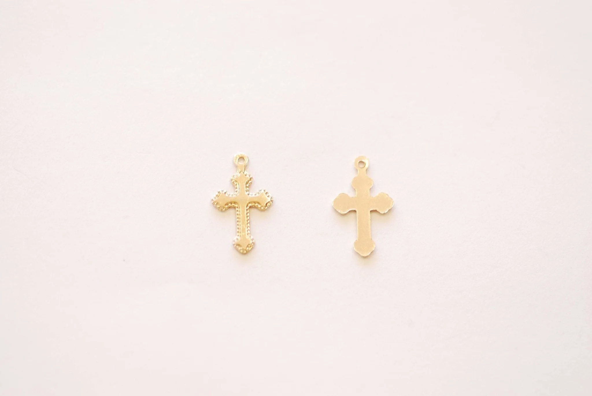 Wholesale 14k Gold-Filled Ornate Cross Charm, Gold Filled Rosary Christian Catholic Jesus Small Cross Faith Rope Cross Blank