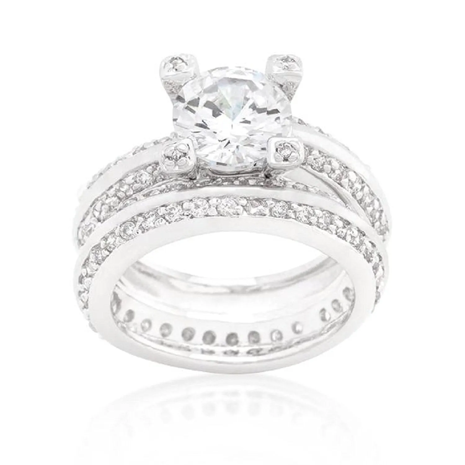 WildKlass Cubic Zirconia Round Cut Pave Ring Set