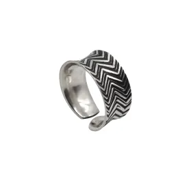 Zig Zag Hand Roller Printed Sterling Silver Ring