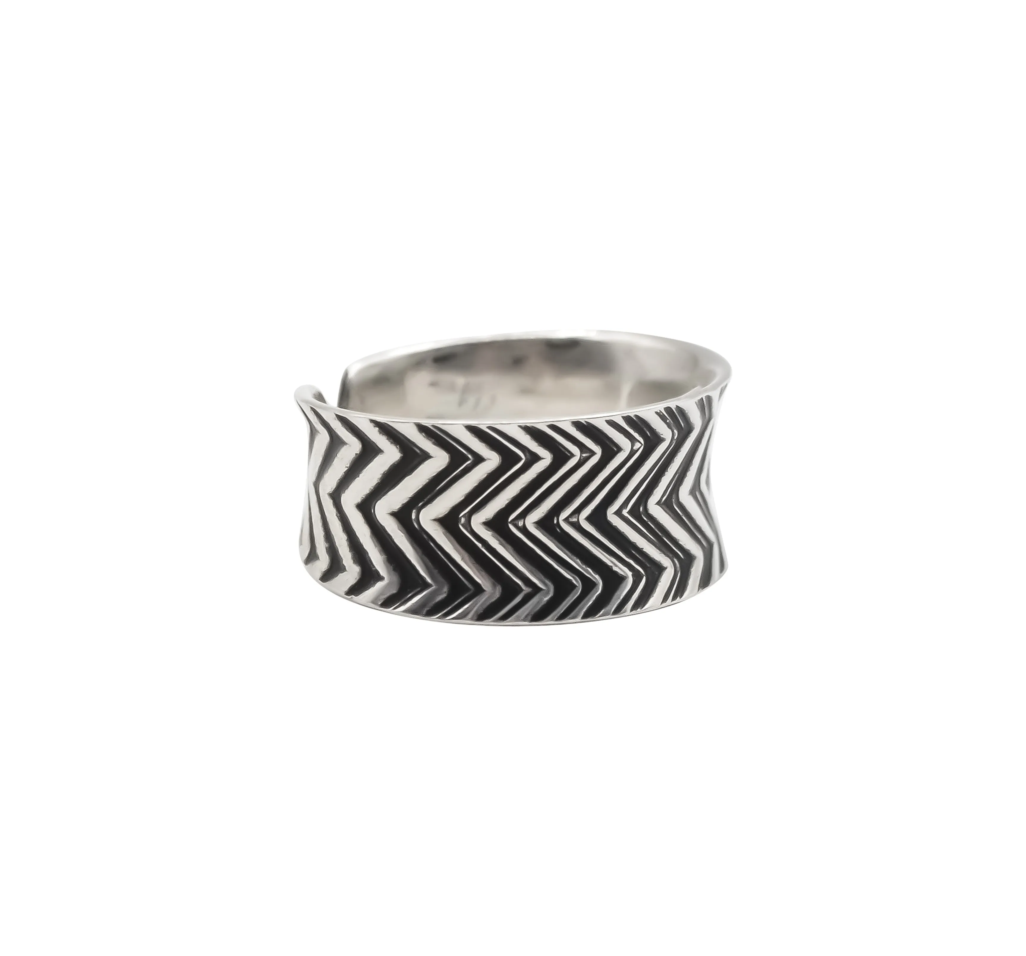 Zig Zag Hand Roller Printed Sterling Silver Ring